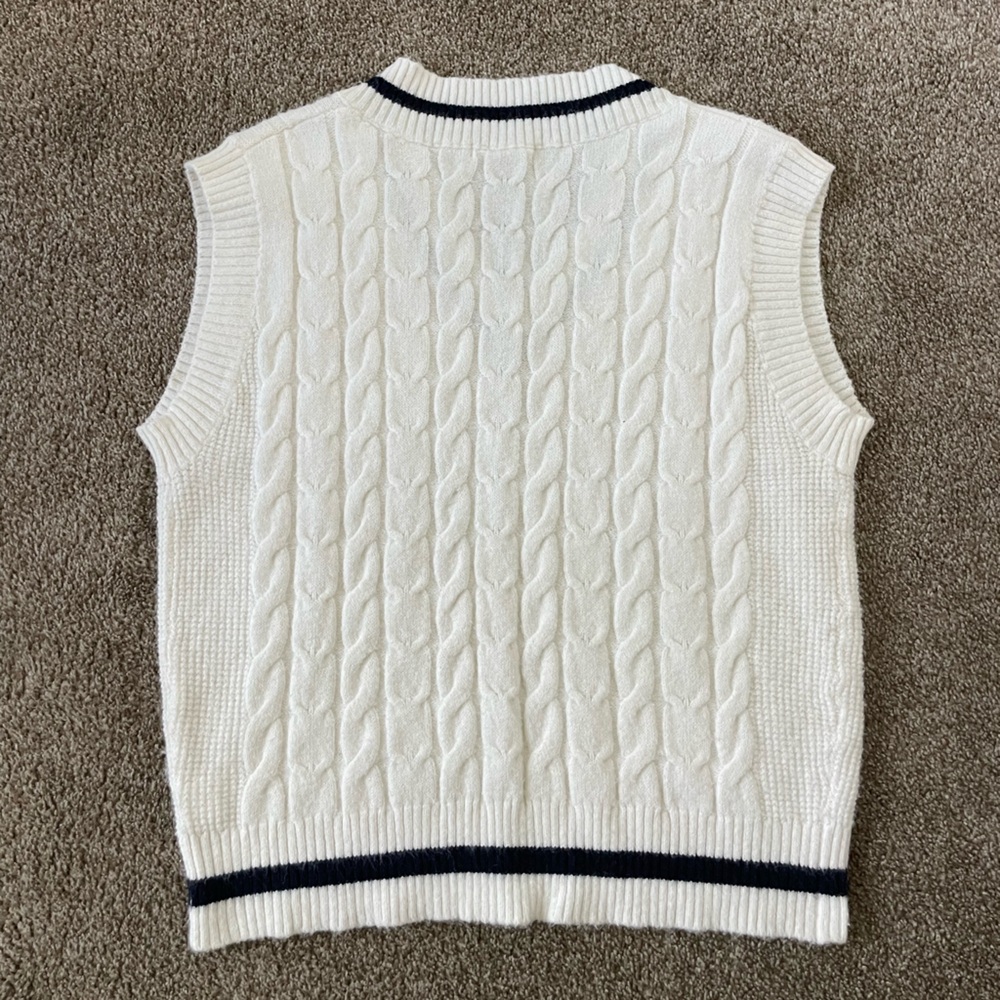 Ellison - White Polo Cricket Cable Knit Sweater Vest - Picture 3 of 5